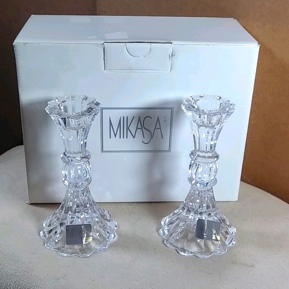 Beautiful pair Mikasa crystal candle holders, NIB